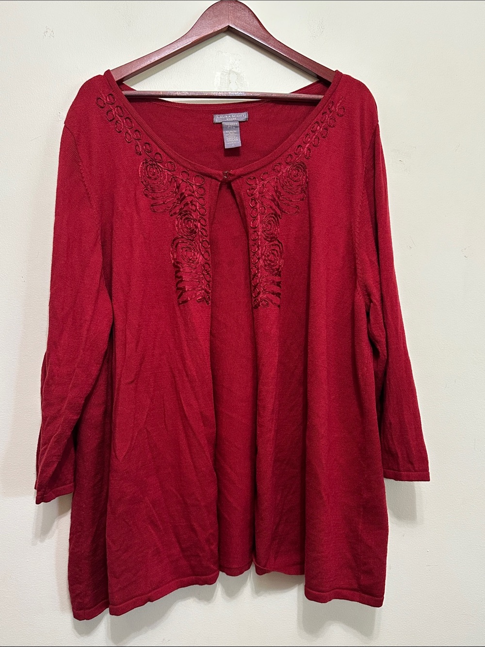 Laura Scott Red Embroidered Scoop Neck Tunic